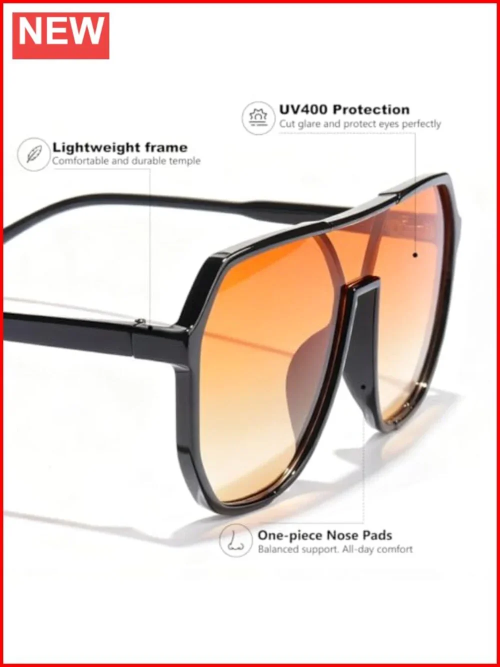 Vintage Oversized Square Aviator Sunglasses UV400 Protection Double Bridge